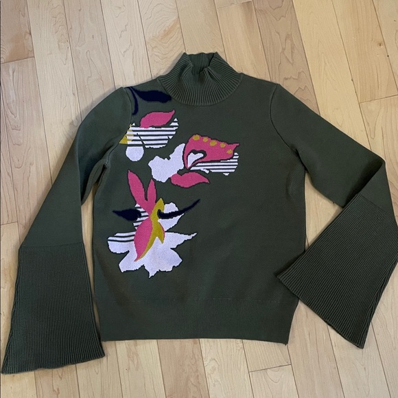 Anthropologie Sweaters - Anthropologie Floral Patterned Green Sweater size small mock neck